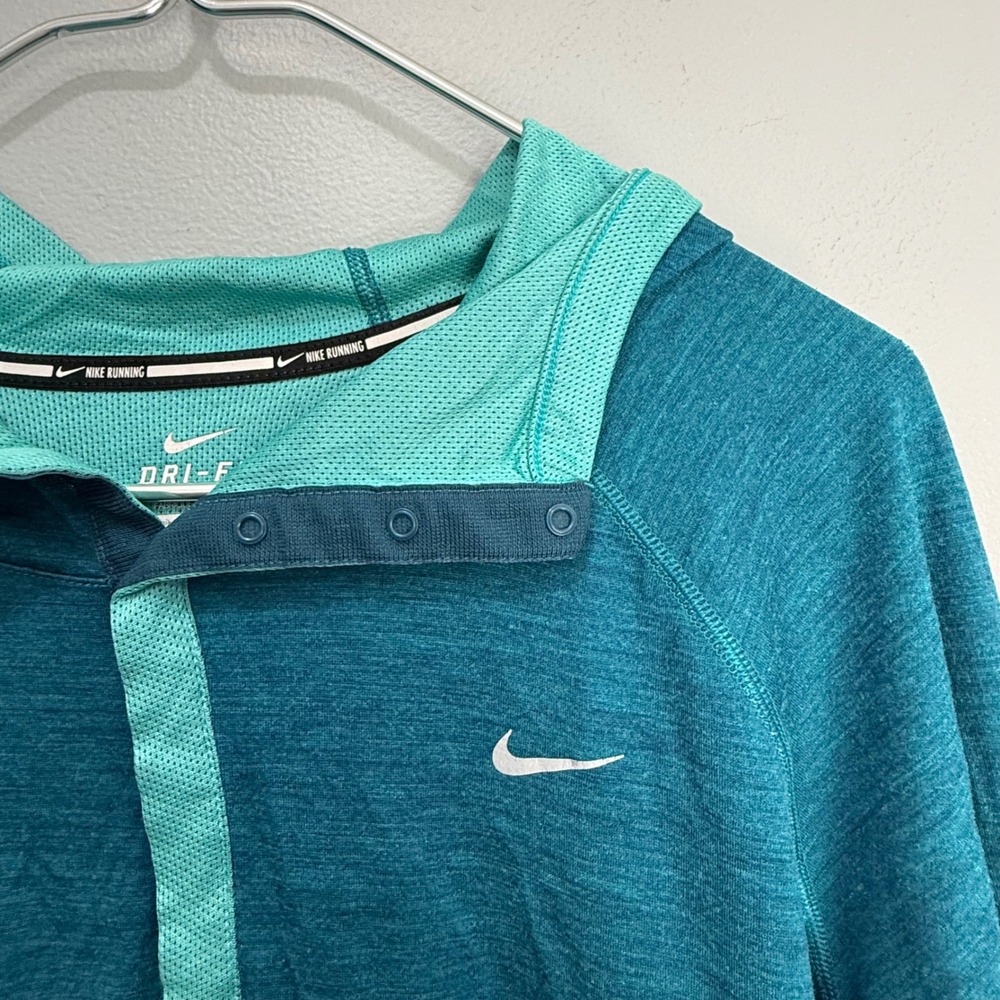 Nike Running Dri-FIT Wool Blend Hoodie Teal Aqua Snap Neck 619918-483 Womens XL - Picture 2 of 7